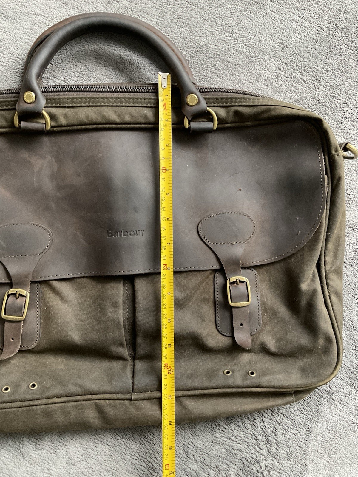 Barbour Waxed Cotton & Leather Briefcase Bag Olive Green( No Strap)