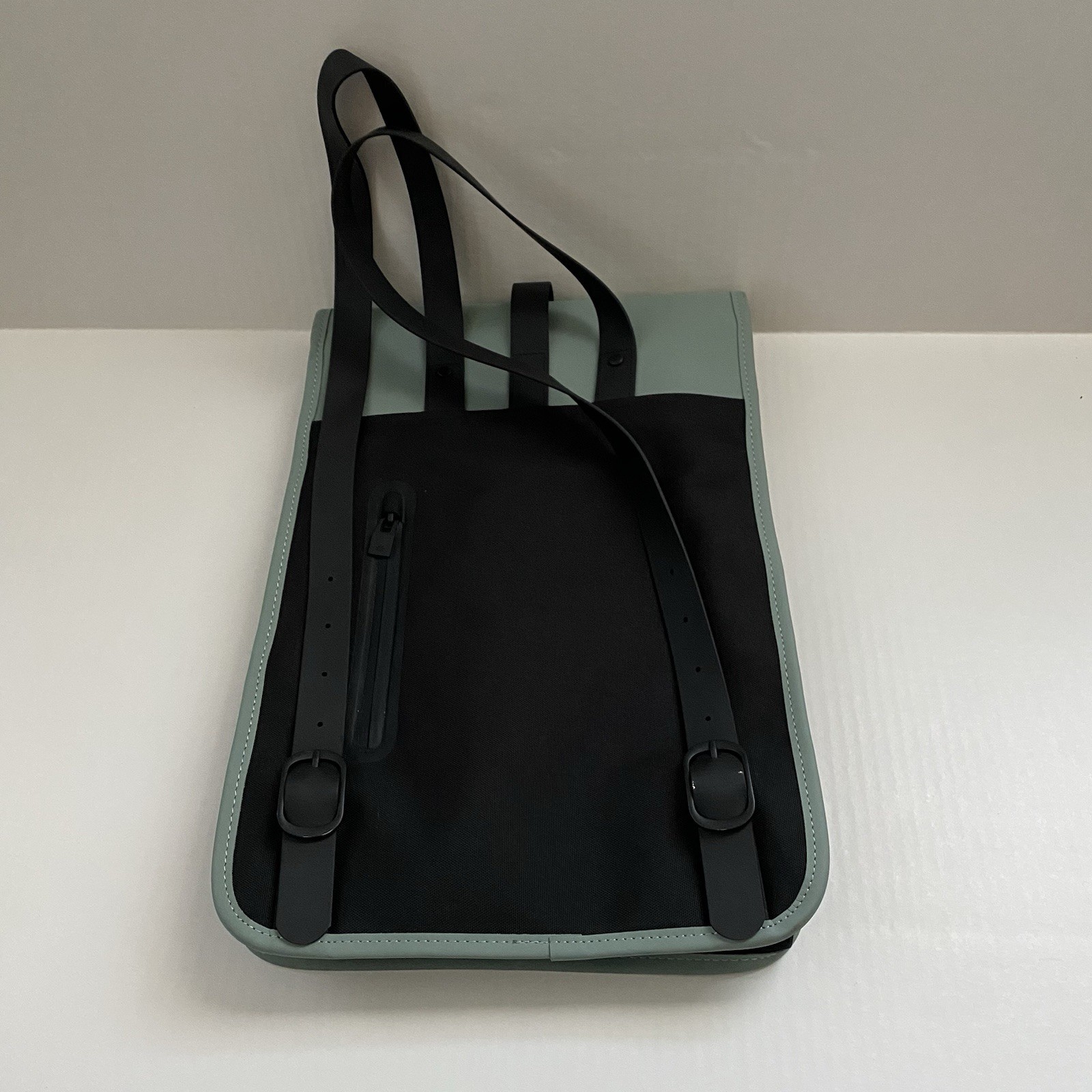 Rains Backpack Mini Unisex Green Waterproof Bag w/ Magnetic Flap 16x11x4 EUC