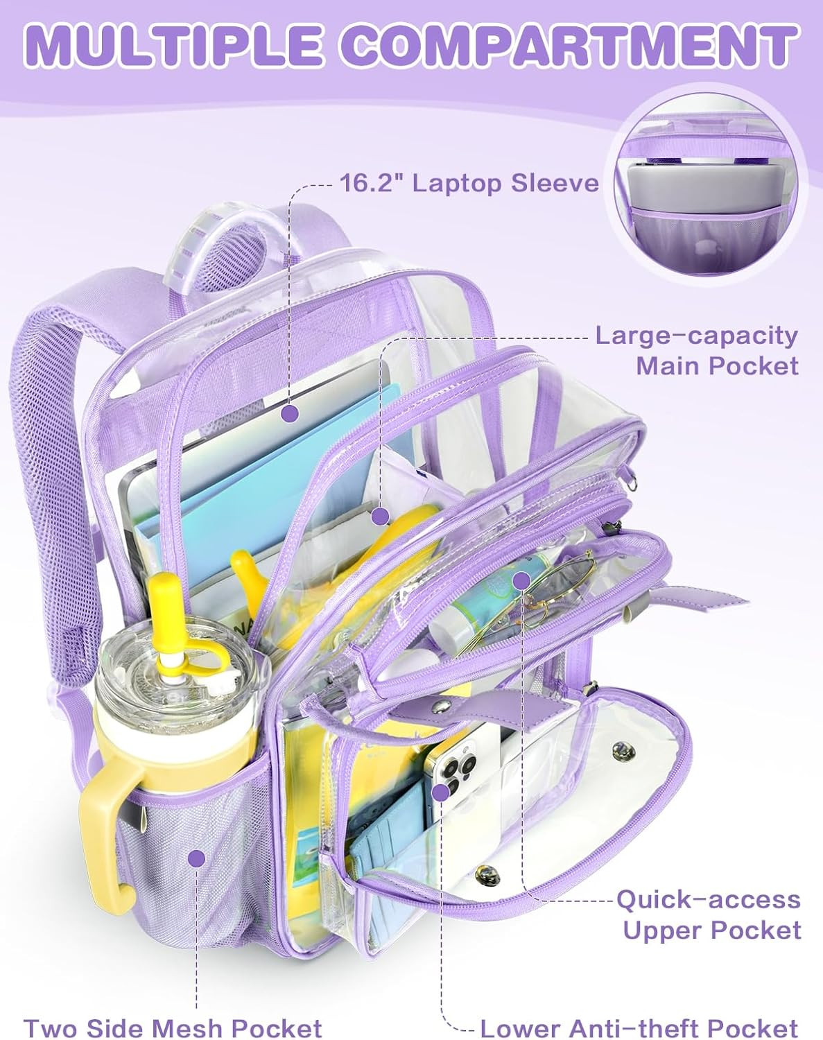 Clear Backpack Heavy Duty PVC Transparent Bookbag, See through Bag with Pressure