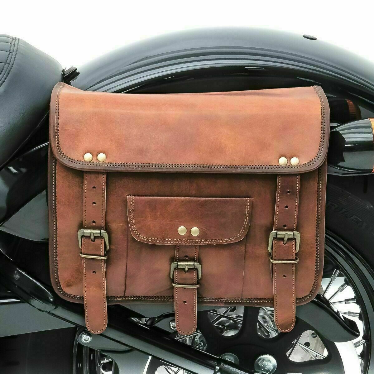 Pair Motorcycle Genuine Leather Saddle Bag Hand-Crafted Panniers Two Side Bag