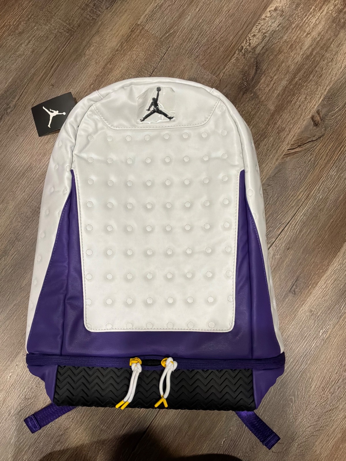 NWT NIKE Air Jordan Retro 13 Backpack White/Purple Lakers One Size 9A1898-P6N