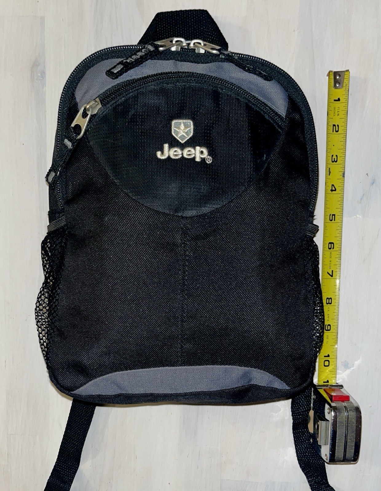 JEEP Mini Backpack Bag Travel Black Logo Zippered 10.5″ x 8″ Black/Gray *GC*