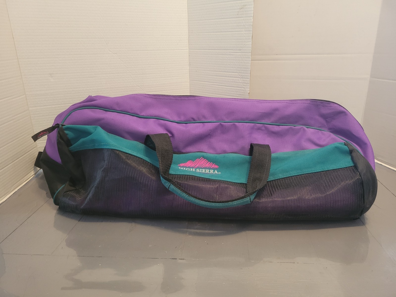 High Sierra Canvas Duffle Gym Travel Bag Purple Teal Vintage 1990s