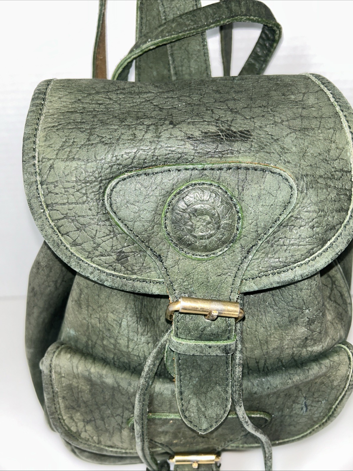 HENRY UK Unisex Drawstring Backpack Genuine Leather Color Green