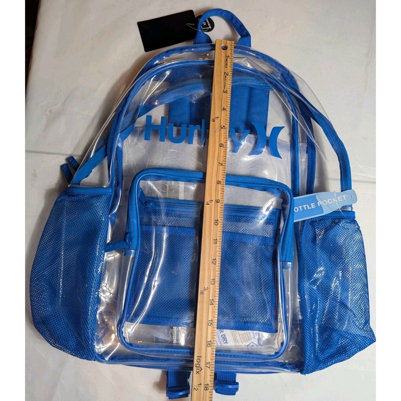 Hurley Clear See Through Backpack With Bottle Pocket Fits 15″ Laptop Blue