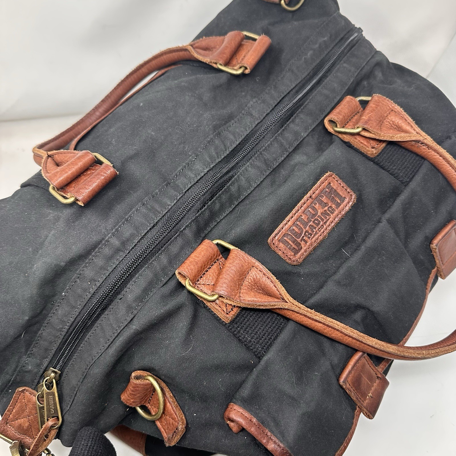Duluth Trading Black Canvas Leather Messenger Tote Bag Vintage 18x12x9