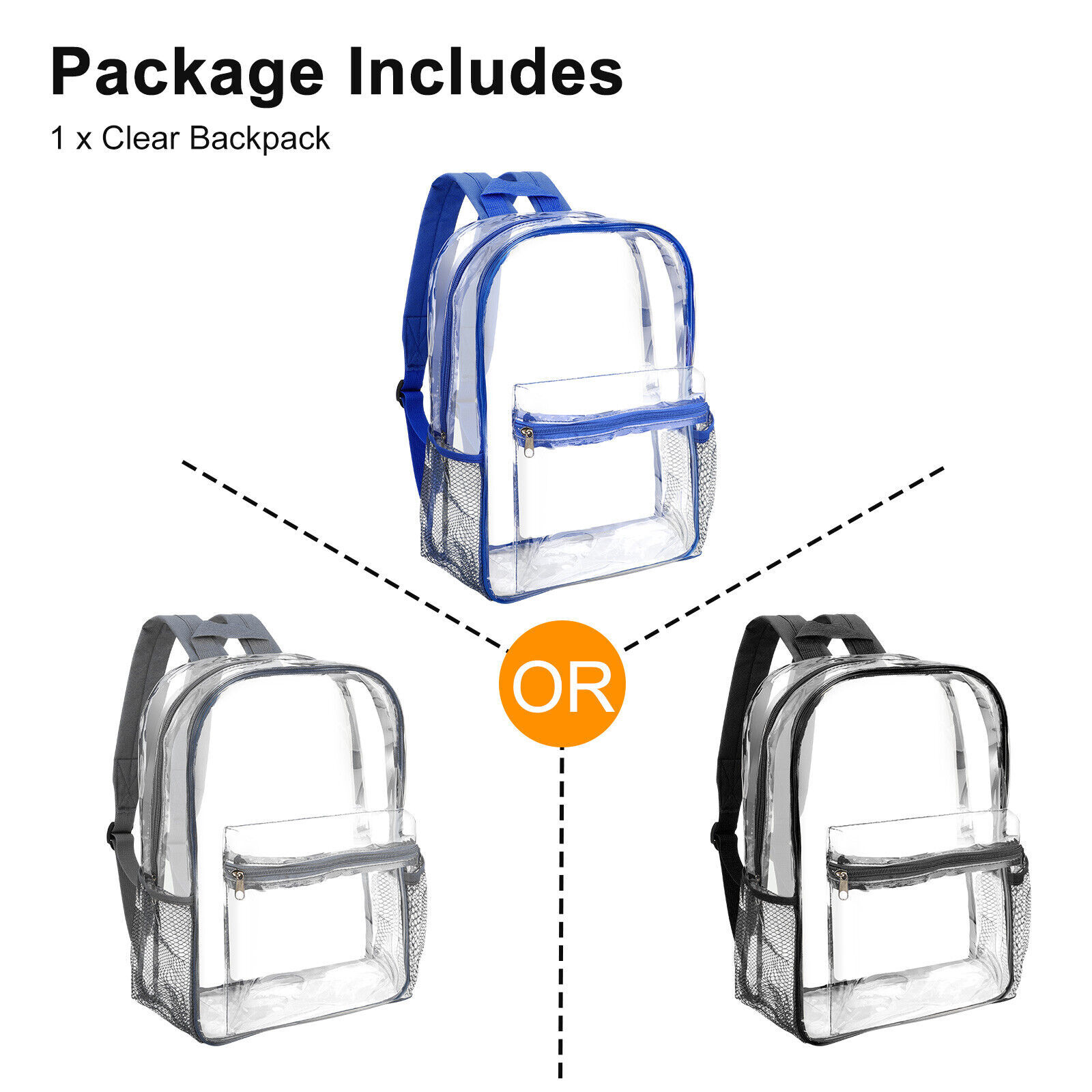 Men Clear Backpack Heavy Duty PVC Transparent Bookbag for School Stadium Travel