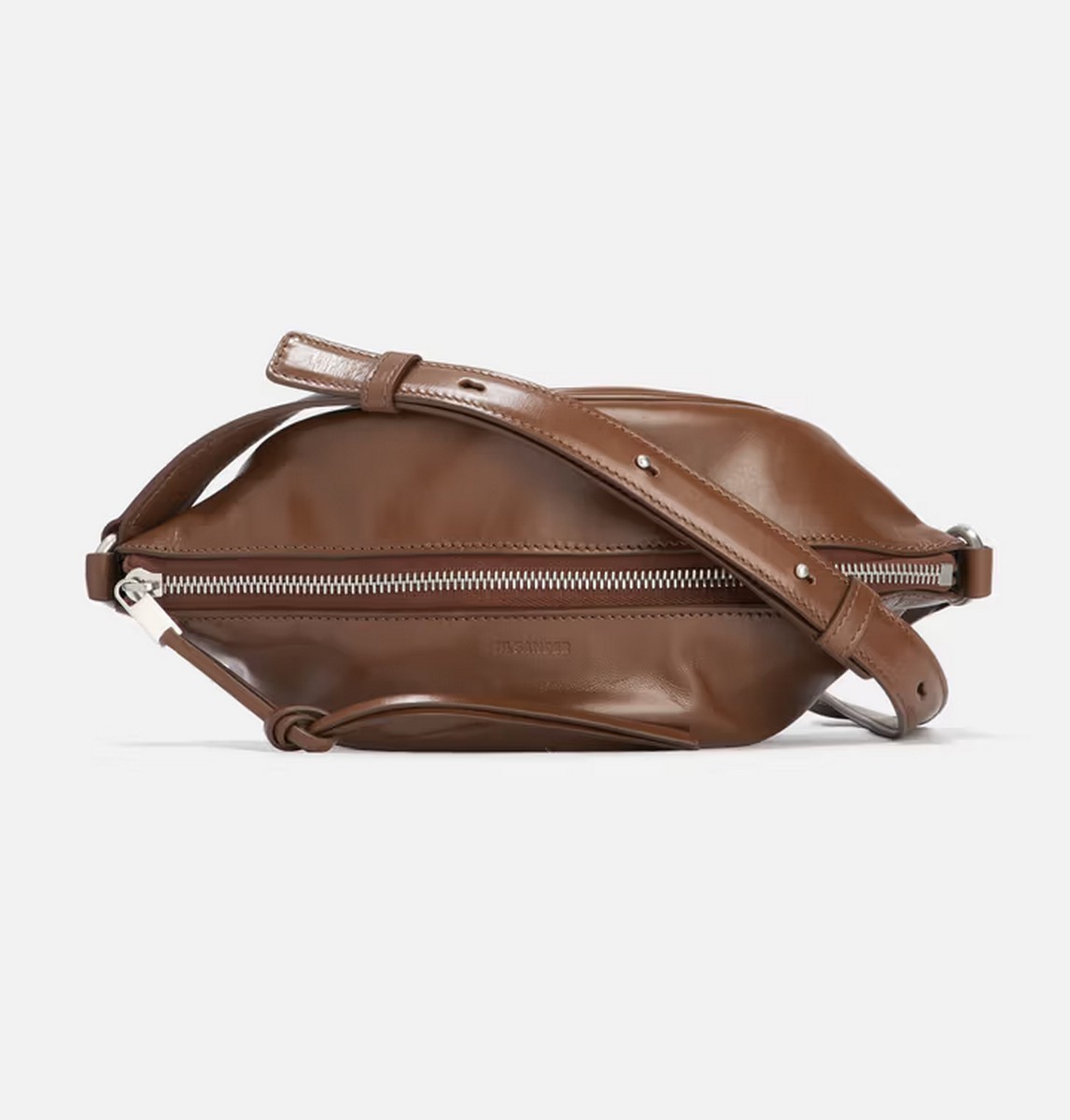(NO CUSTOMS TAX) JIL SANDER medium brown leather Taco belt / crossbody bag NWT