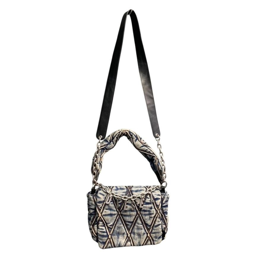 DIESEL Indigo Cotton Leather Shoulder Bag Men Crossbody 10.2×7.5×3.5 in 104cm
