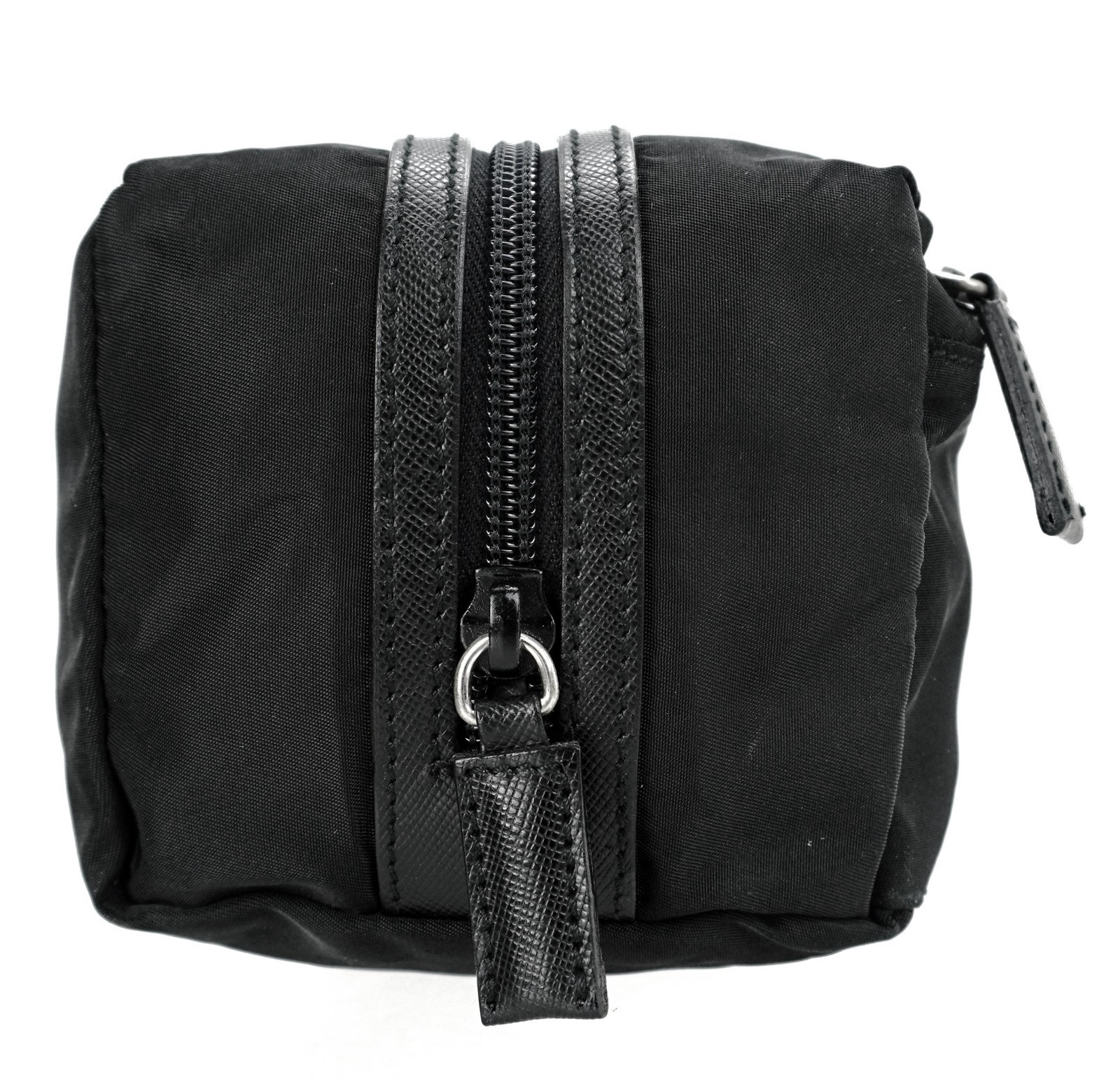 New PRADA Black Tessuto Nylon Leather Travel Toiletry Dopp Clutch Bag Italy