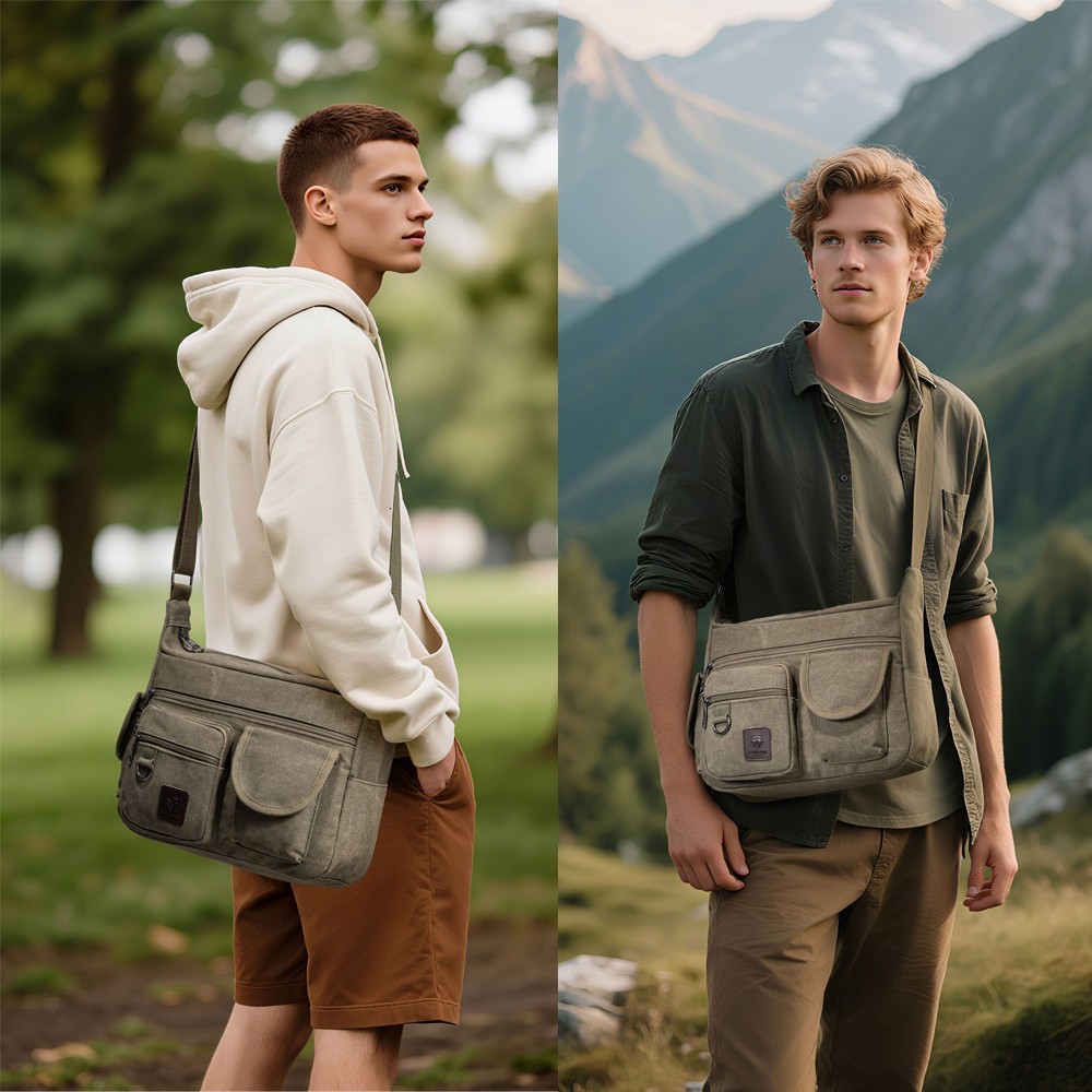 Canvas Shoulder Bag Men Sling Messenger Bag Vintage Crossbody Military Satchel M