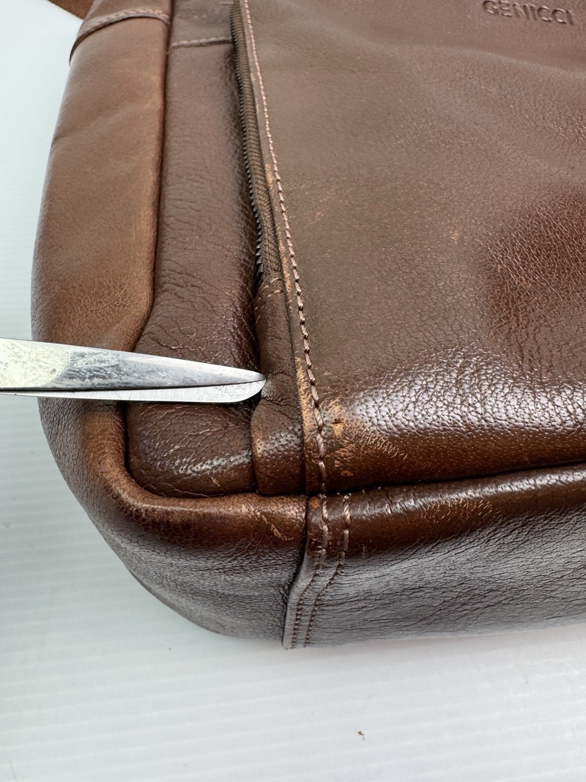 Genicci Cognac Jason Roll Top 15″ Laptop Unisex Leather Backpack READ FLAWS