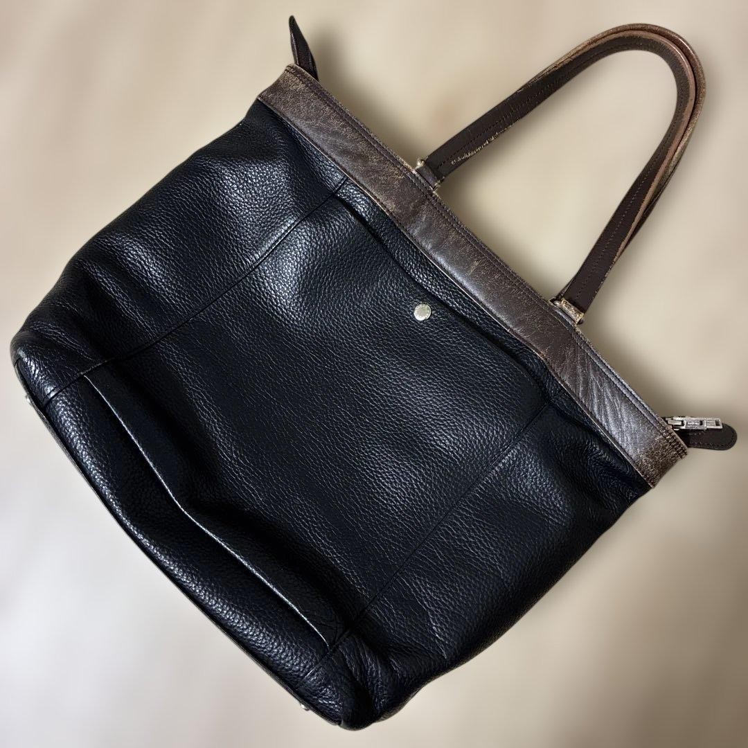 Authentic Yoshida Kaban PORTER BLEND Leather Tote Bag Black 37cm x 31cm x 15cm