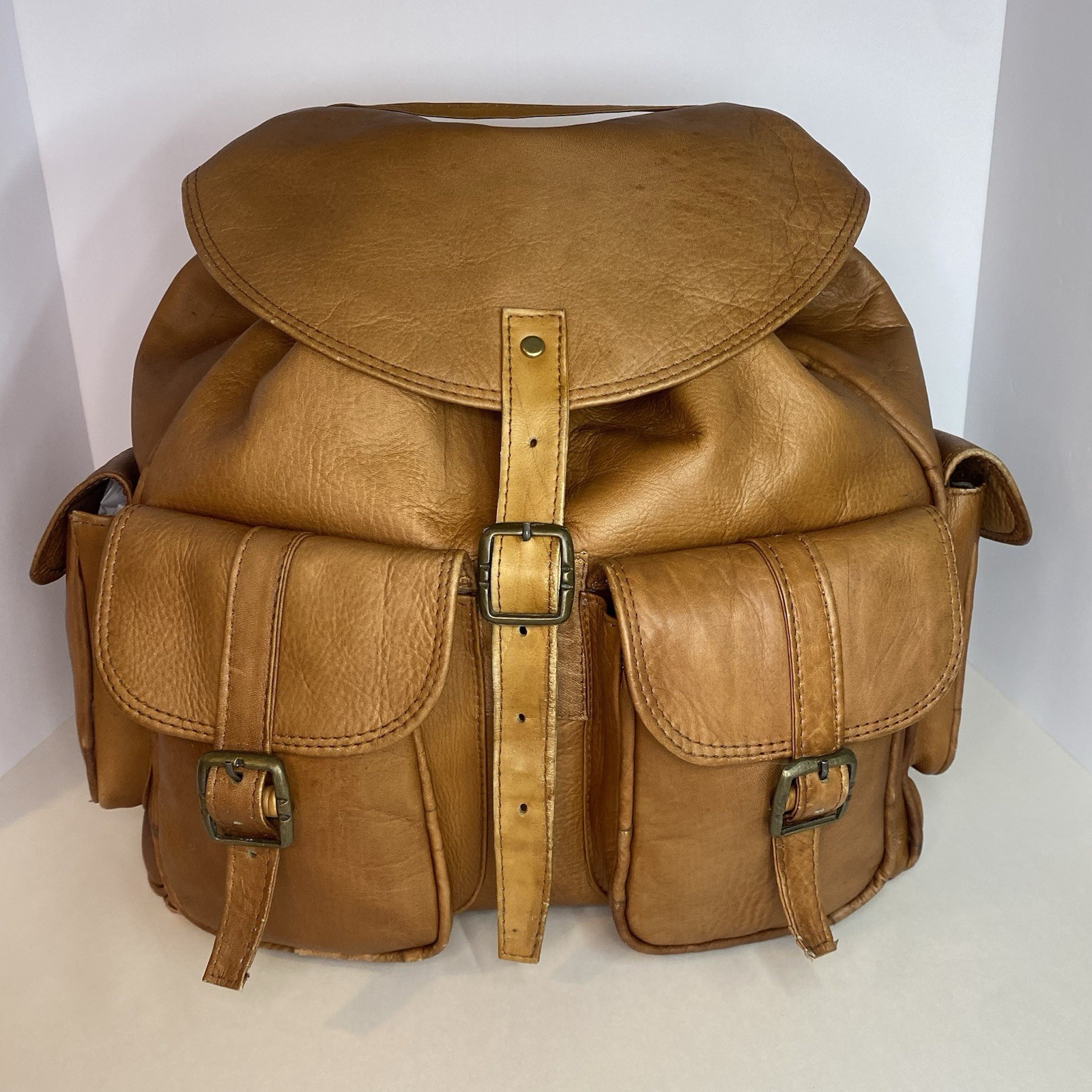 Large Vintage Handmade Leather Backpack Brown Travel Rucksack Lined