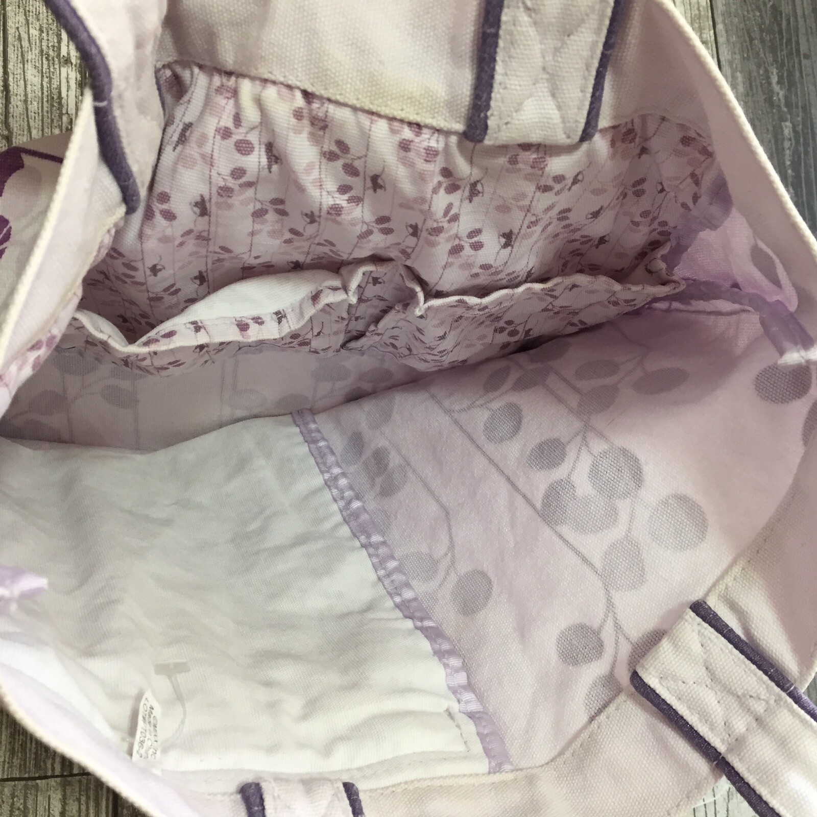 Mixx Tote Bag Canvas Shopper Floral White & Lavender (Read Details)