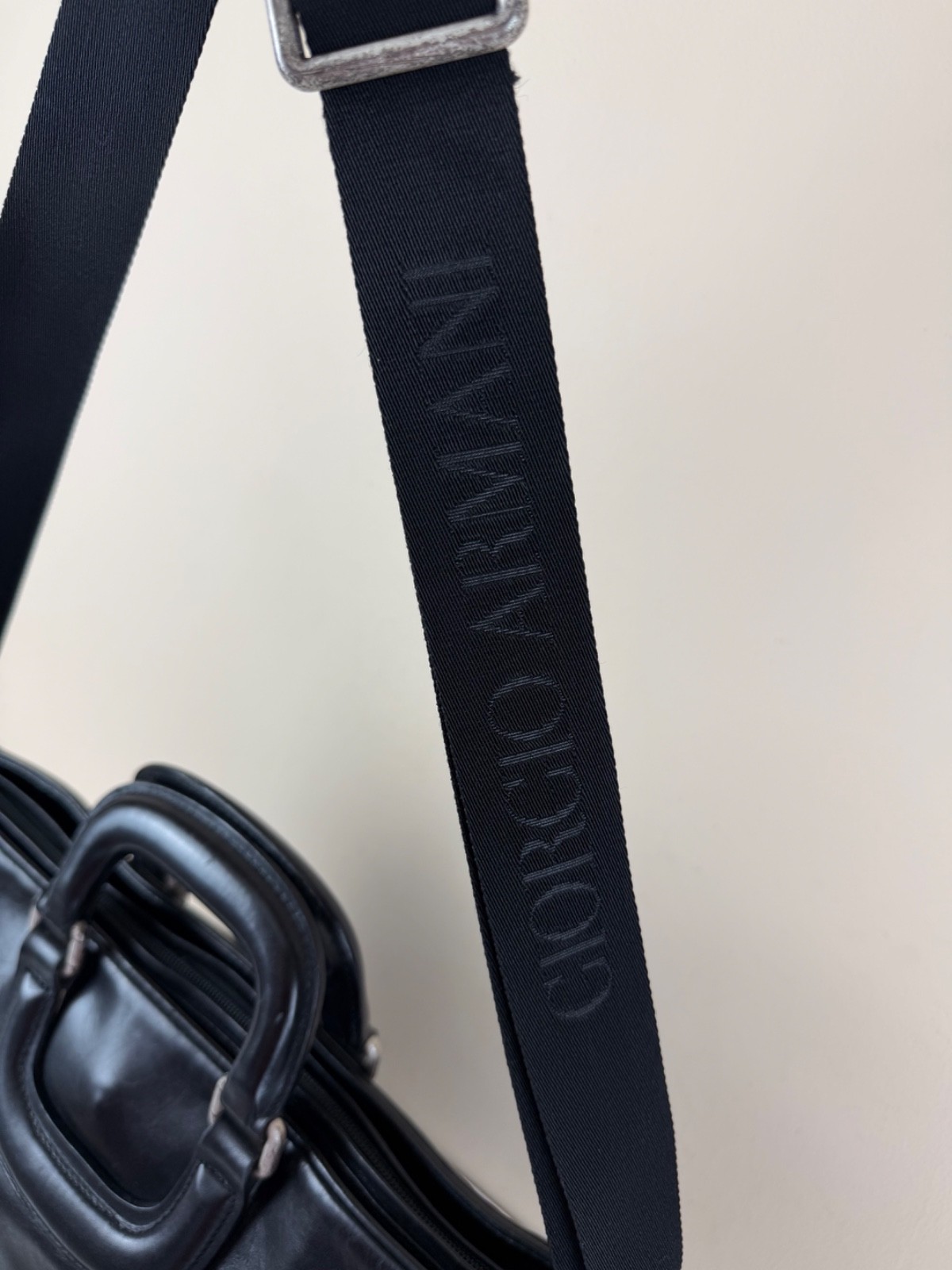 Giorgio Armani Black Leather Briefcase/Business Bag with Shoulder Strap