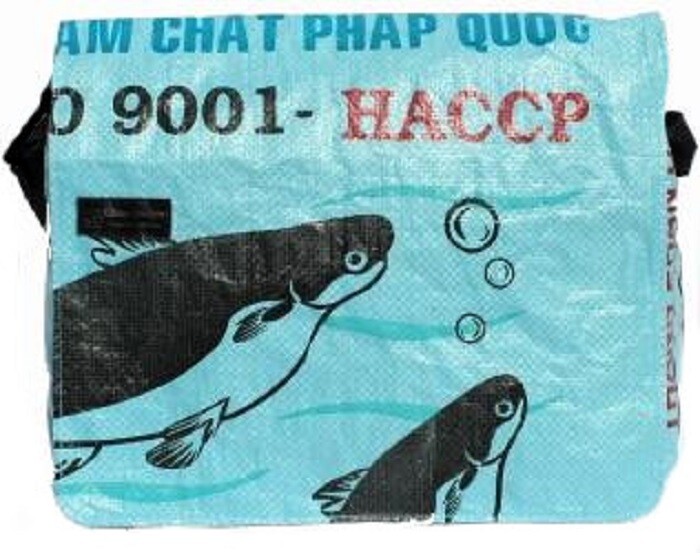 Fair Trade Recycled Fish Feed Messenger Bag Handmade in Cambodia
