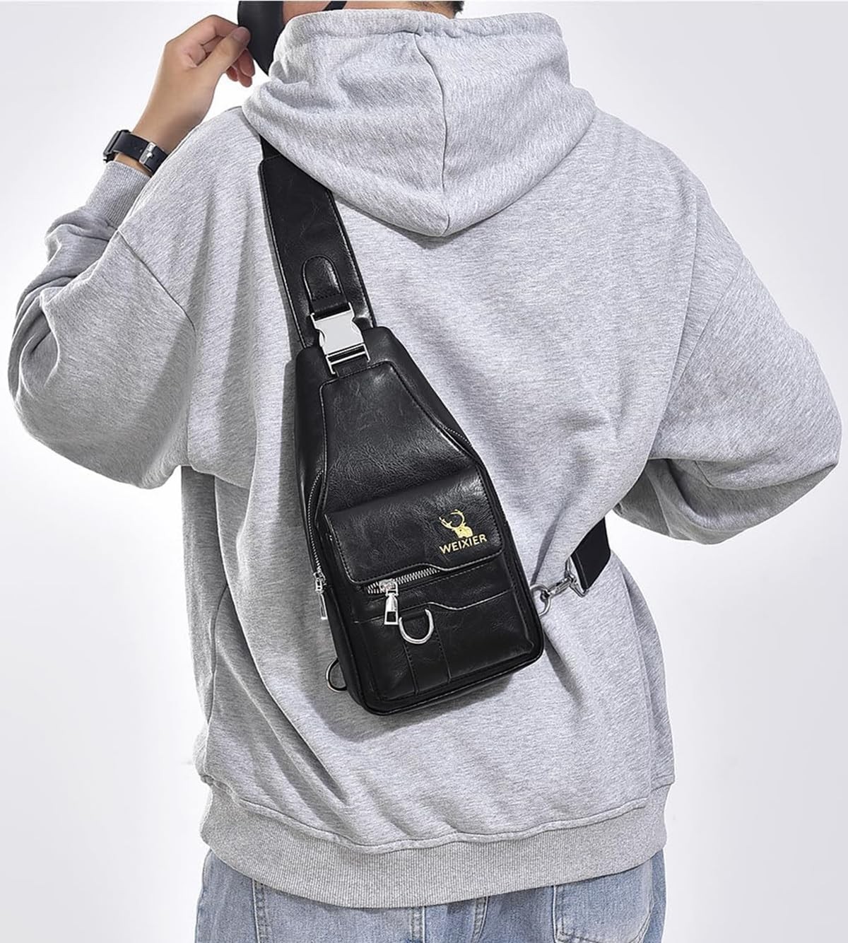 PU Leather Sling Bag for Men Waterproof Lightweight Crossbody Chest Bag