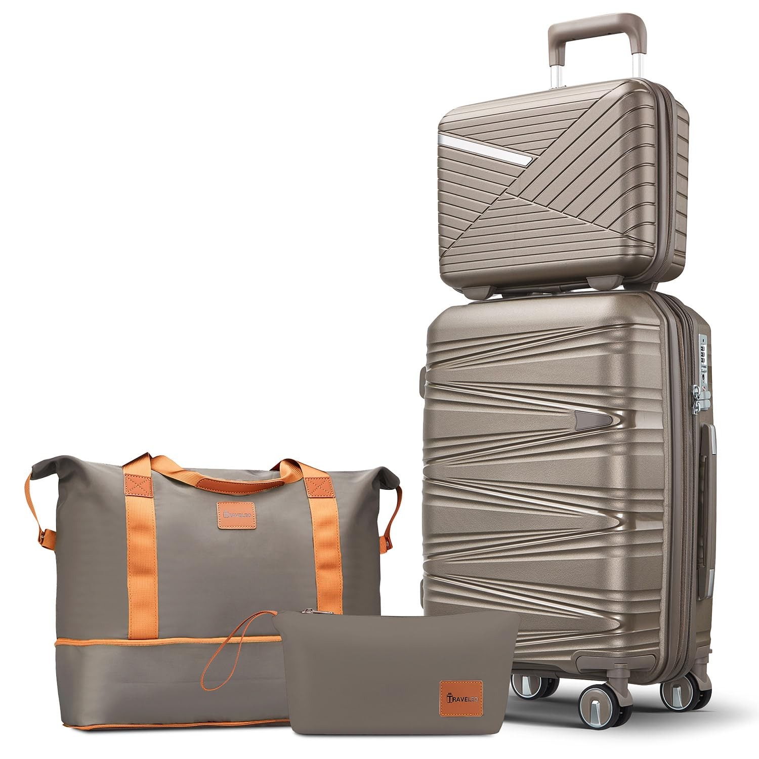 4 Piece Carry On Luggage Set 20 Inch, Expandable PP Hardshell Suitcase with D…