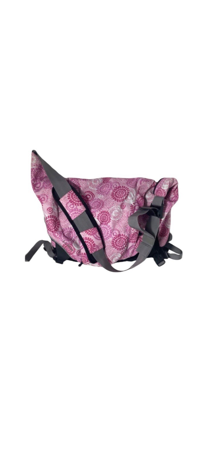 LL Bean Messenger Bag Black Pink Purple Floral Nylon Work School Computer Bag