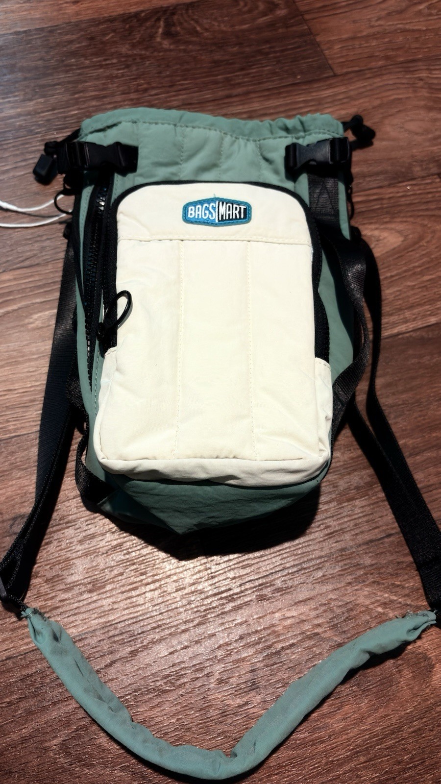 Bagsmart Small Crossbody Sling Bag Green/Beige/Black Drawstring Zipper Adj Strap