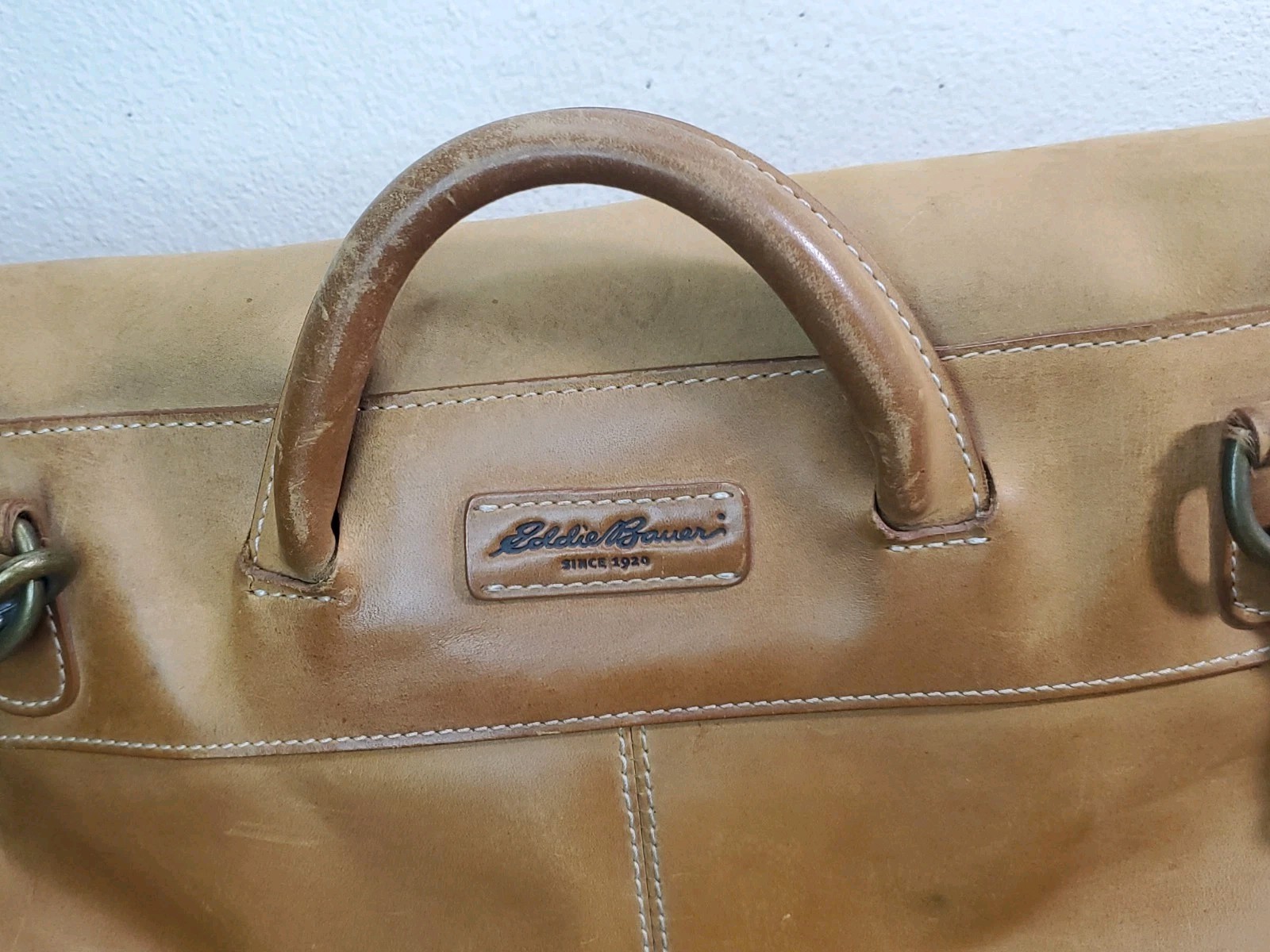 EDDIE BAUER Mens Thick Saddle Leather Tote Briefcase Messenger Bag Mailbag USA