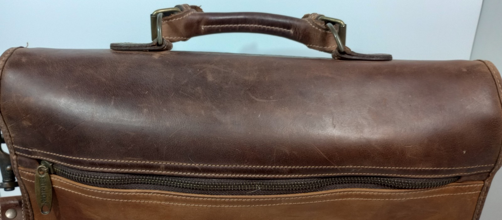 Vtg SCHLESINGER Full Grain Cowhide Brown Leather Briefcase Attache Bag Messenger