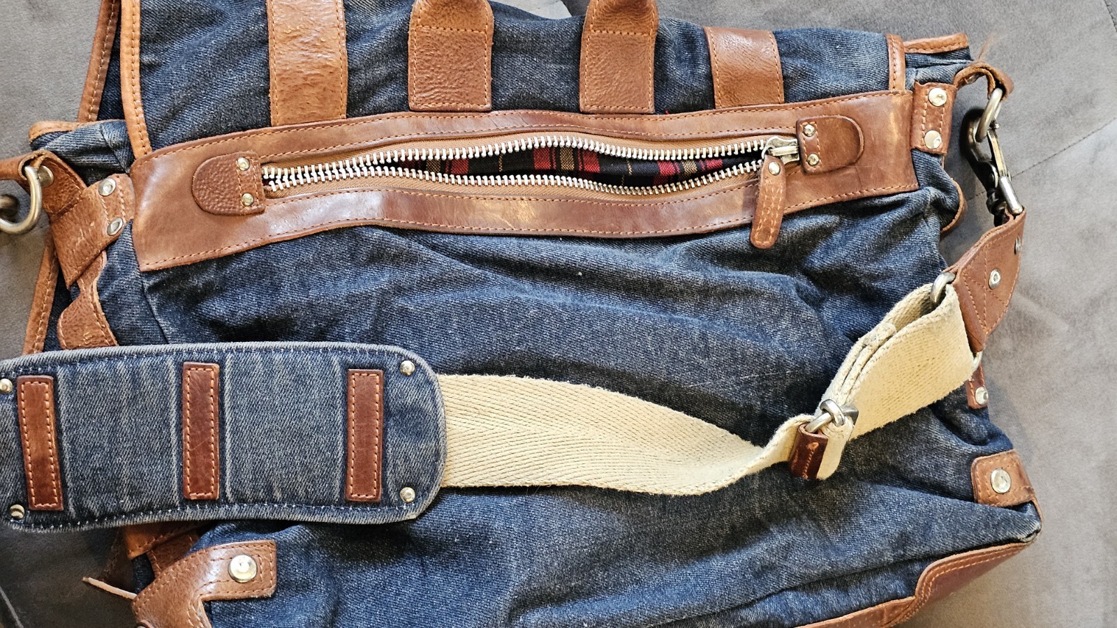 WILL LEATHER GOODS Hopper Denim & Leather Messenger Bag w/ Removable Laptop Case