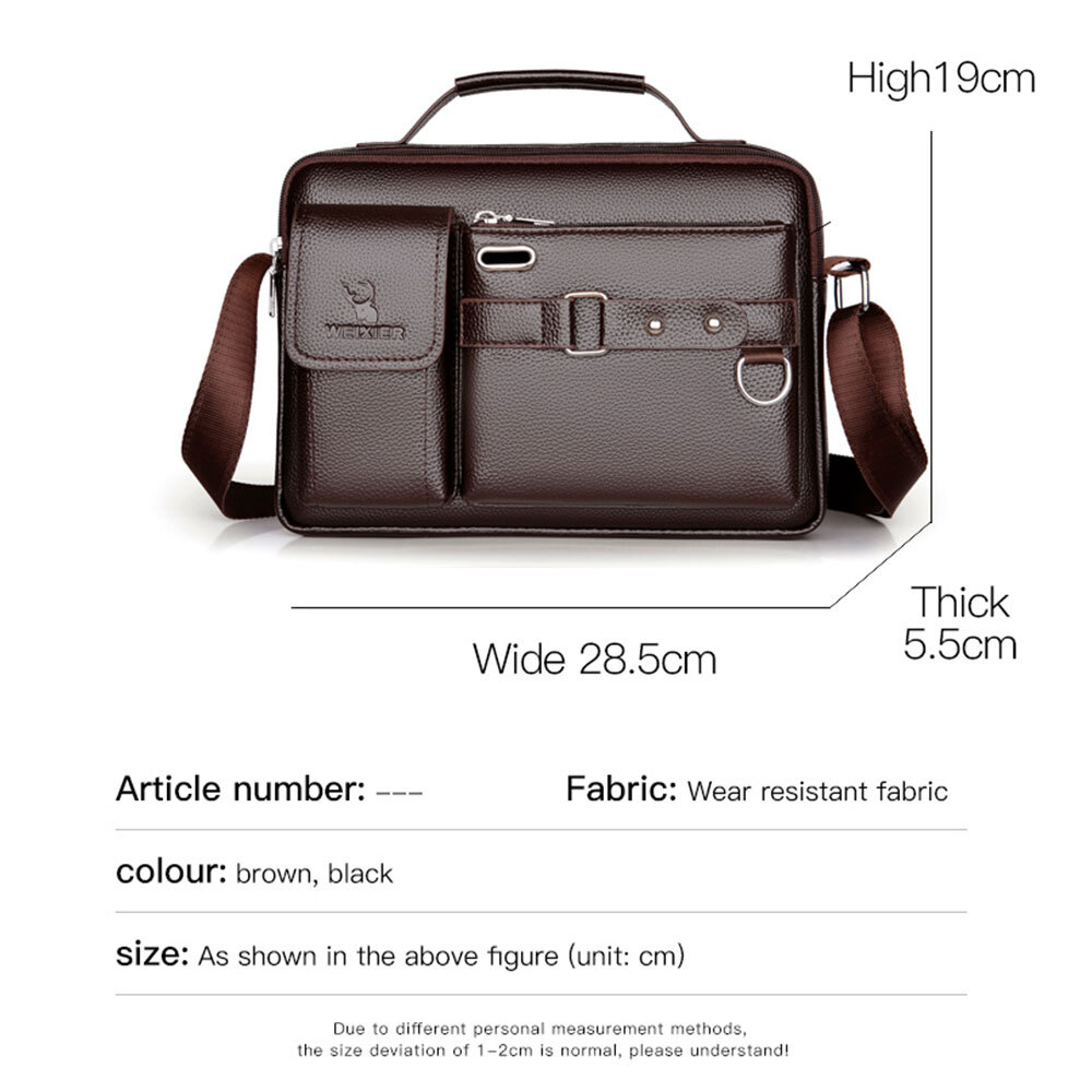 Men’s Business Handbag PU Leather Crossbody Bag Briefcase Shoulder Messenger Bag