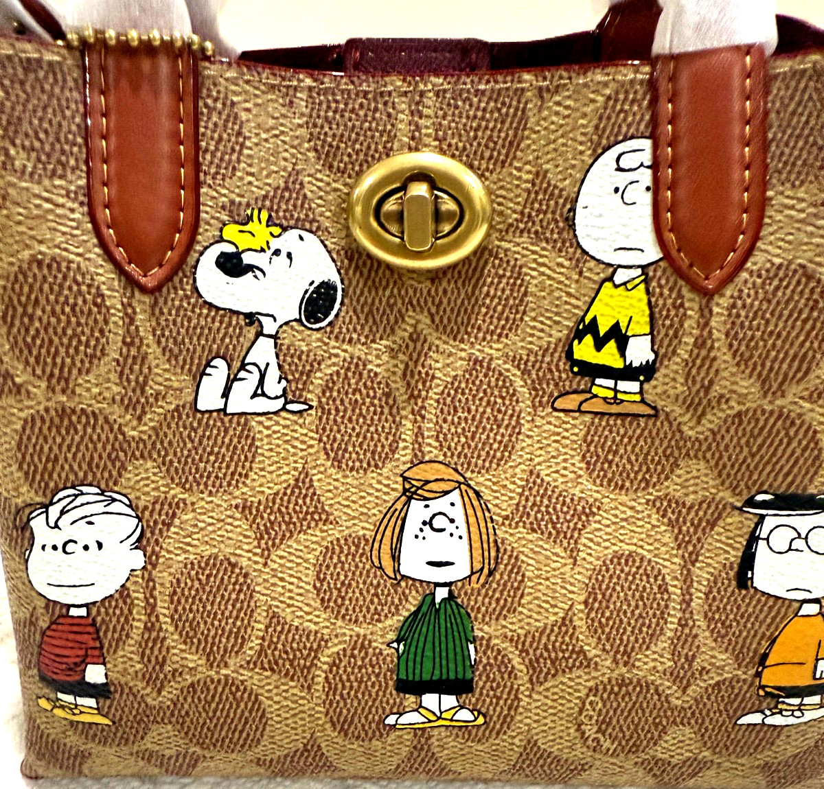 NEW COACH X PEANUTS CBF74 Willow Tote 18, Signature Canvas Removable Pouch