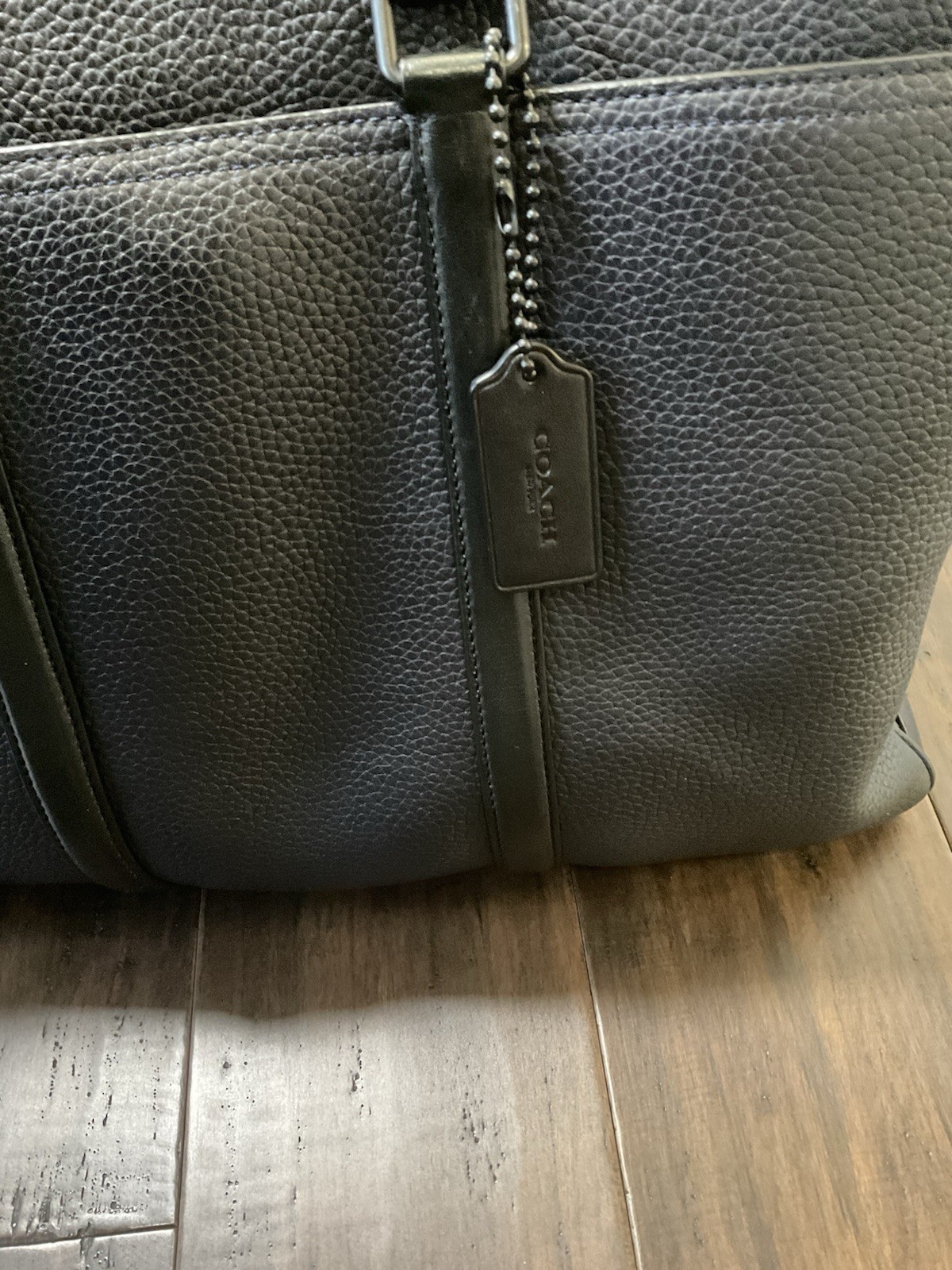 COACH Men’s Pebble Leather 57781 Navy Black Briefcase Bag Metropolitan Slim