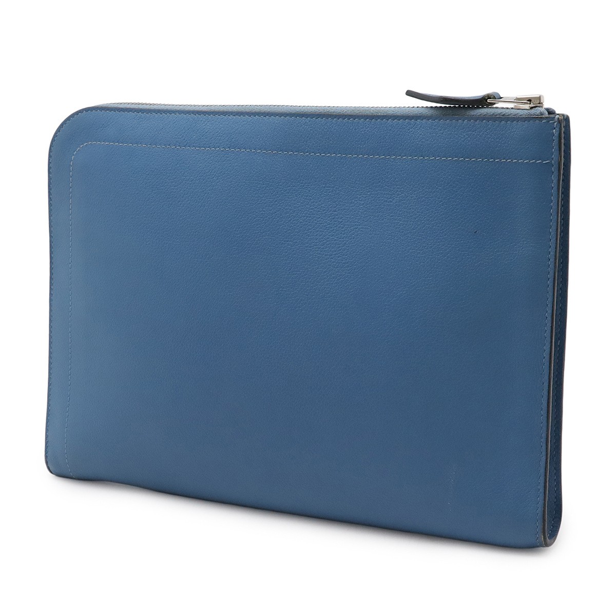 HERMES Zip Tablet Clutch Bag Evercolor Leather Blue D Stamp 2019 W28.5cm H20.5cm
