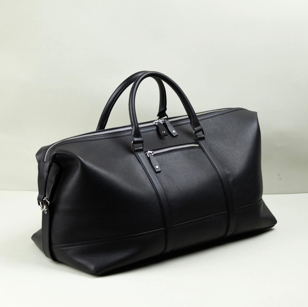 Luxury Black Leather Duffle Bag Large Weekender Travel Gym Carry On Luggage