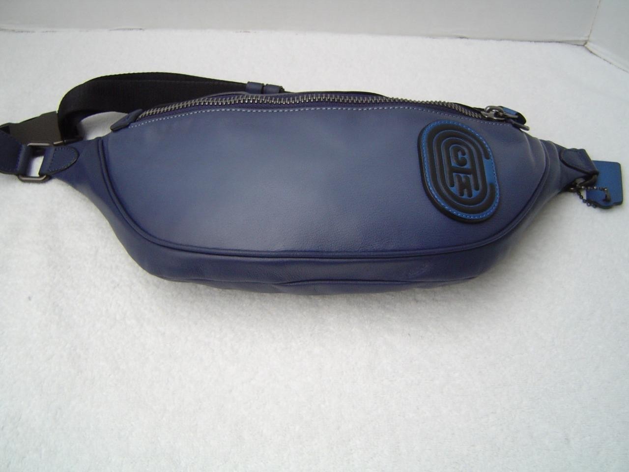 AUTHENTIC COACH MENS SMOOTH BLUE LEATHER RIVINGTON BELT BAG #89079 EUC/LN