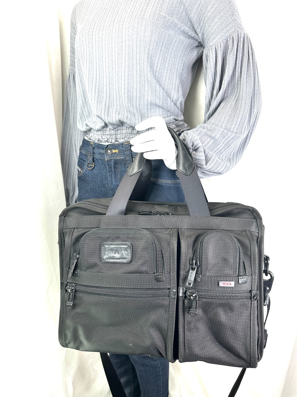 Tumi Black Ballistic Canvas Expandable Large Attaché Briefcase Laptop Bag Office