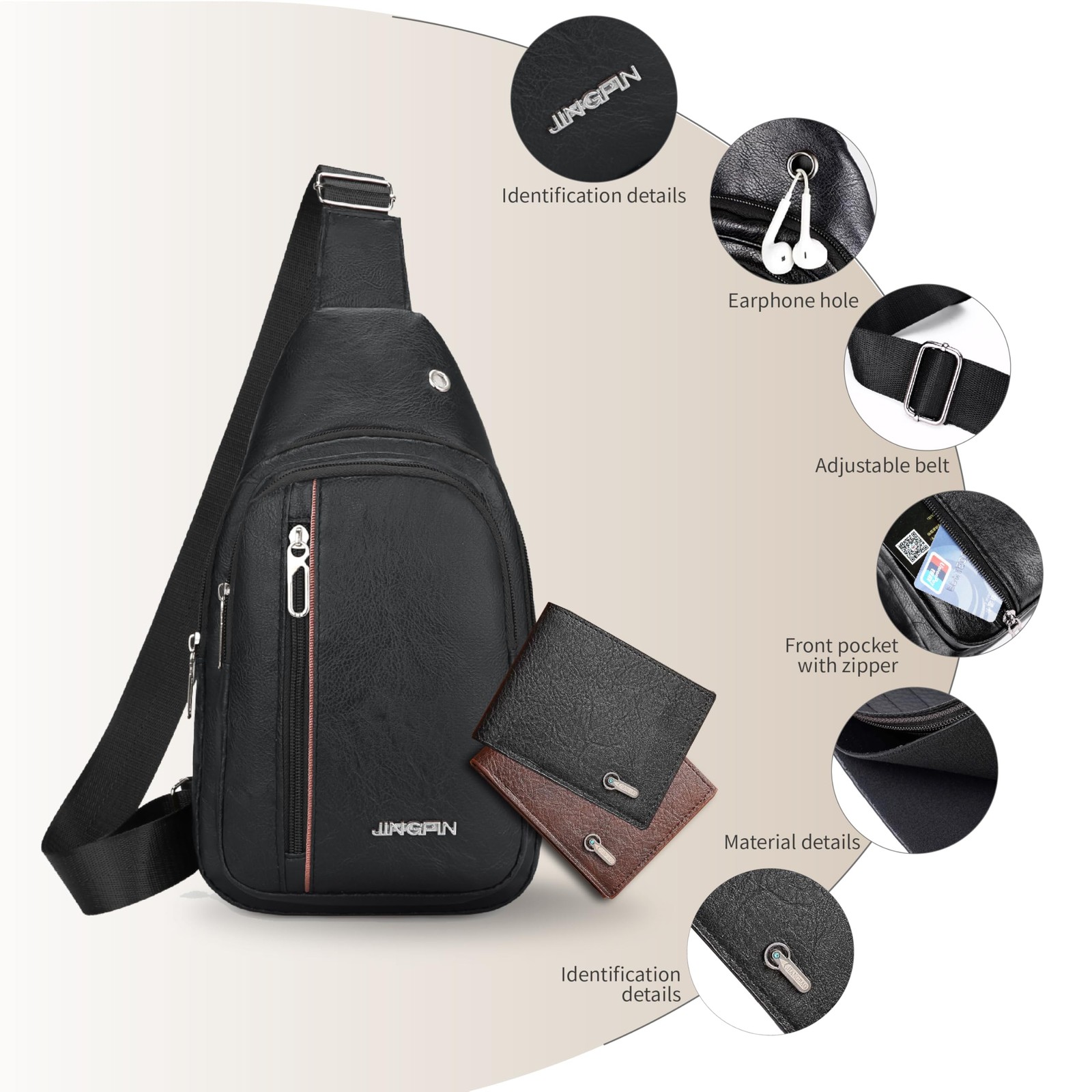2 Pack Sling Bag Set, PU Leather with Classic Small, 02-black