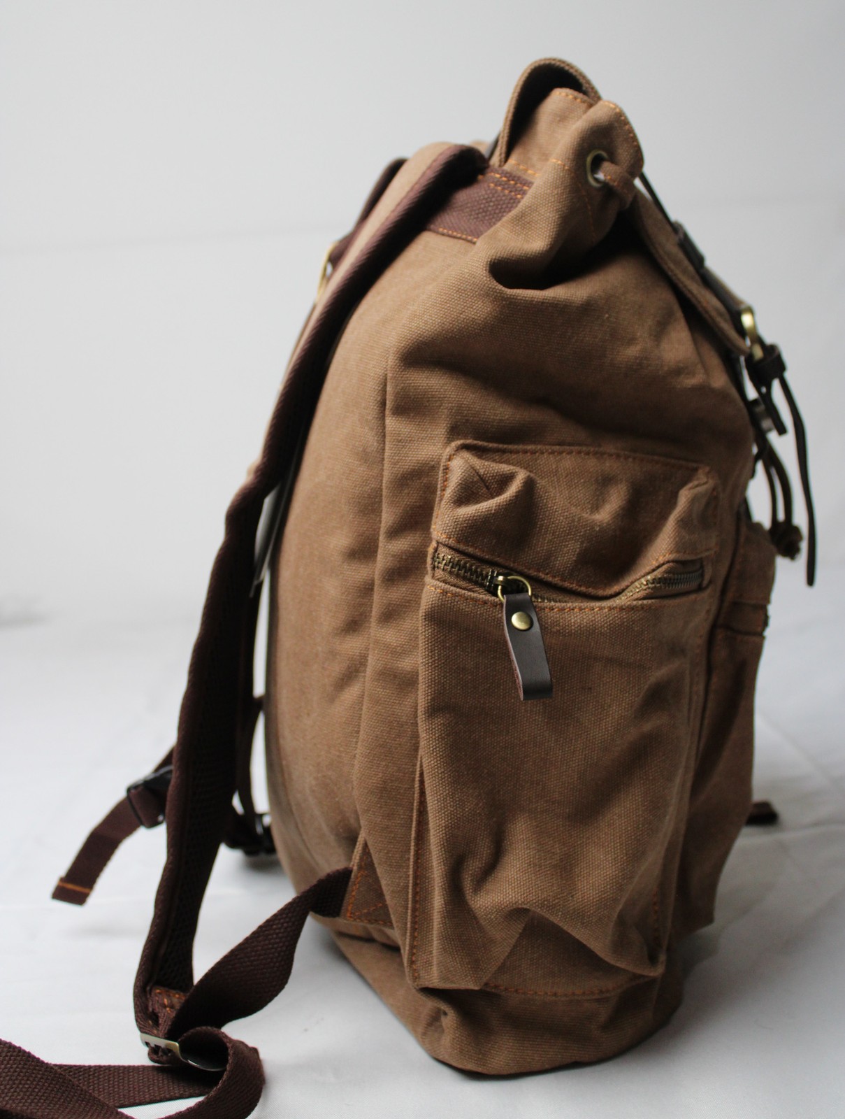 Kaukko Men’s Drawstring Closure Retro Canvas Backpack EH6 Khaki One Size NWT