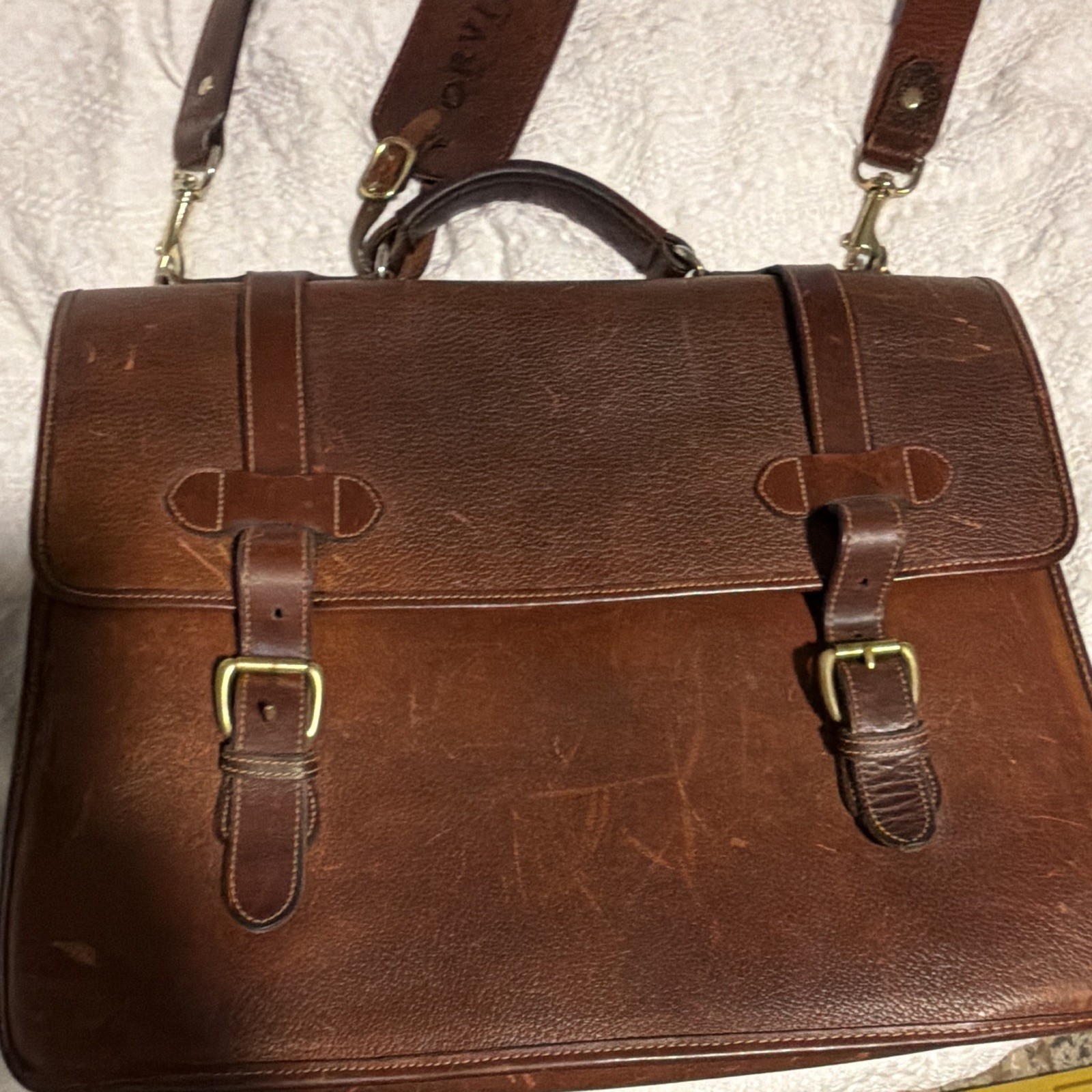 Orvis Brown Briefcase/Document Case Buckle Closure w/ Strap, Pockets