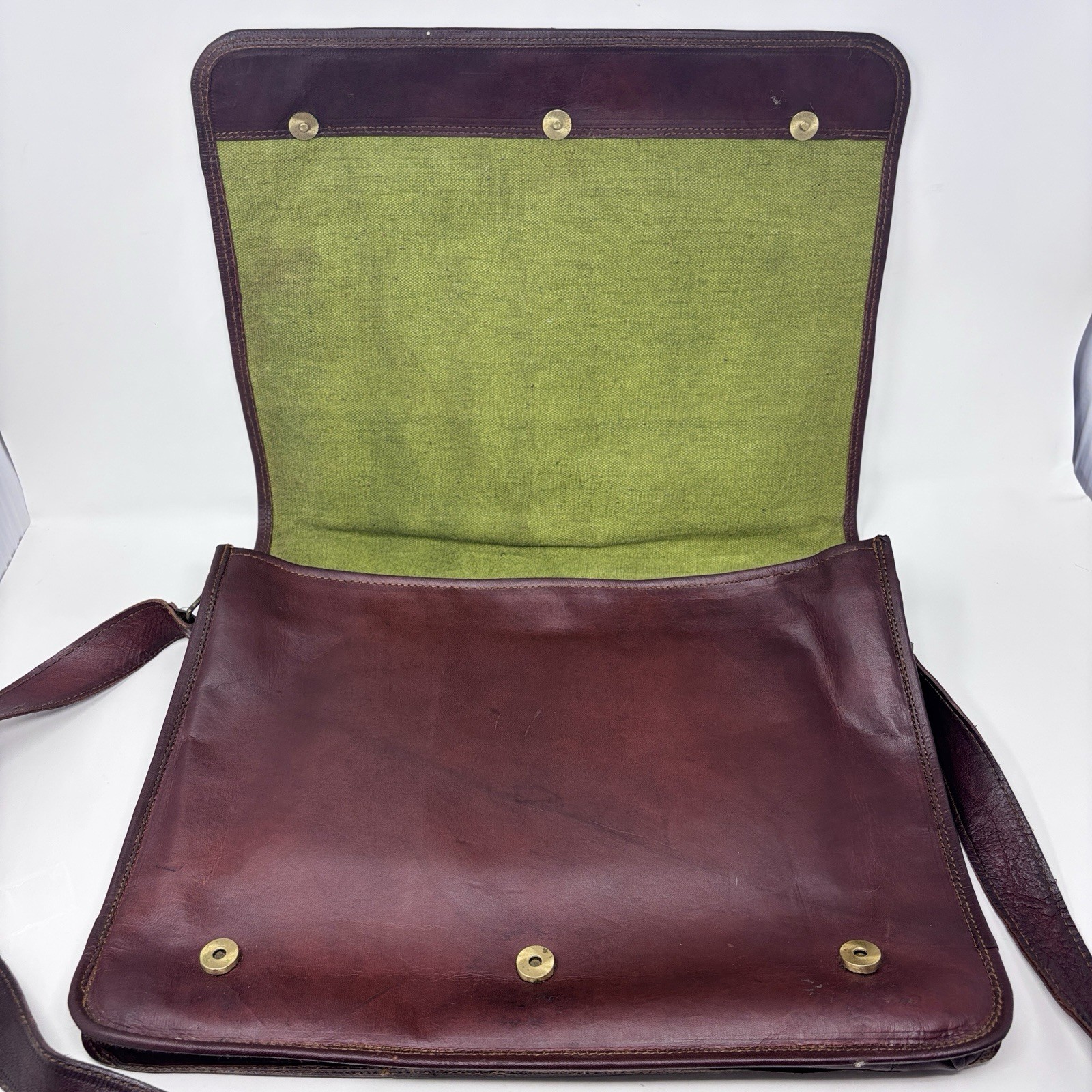 Genuine Vintage Brown Deer Leather Shoulder Messenger Bag Briefcase Handworked