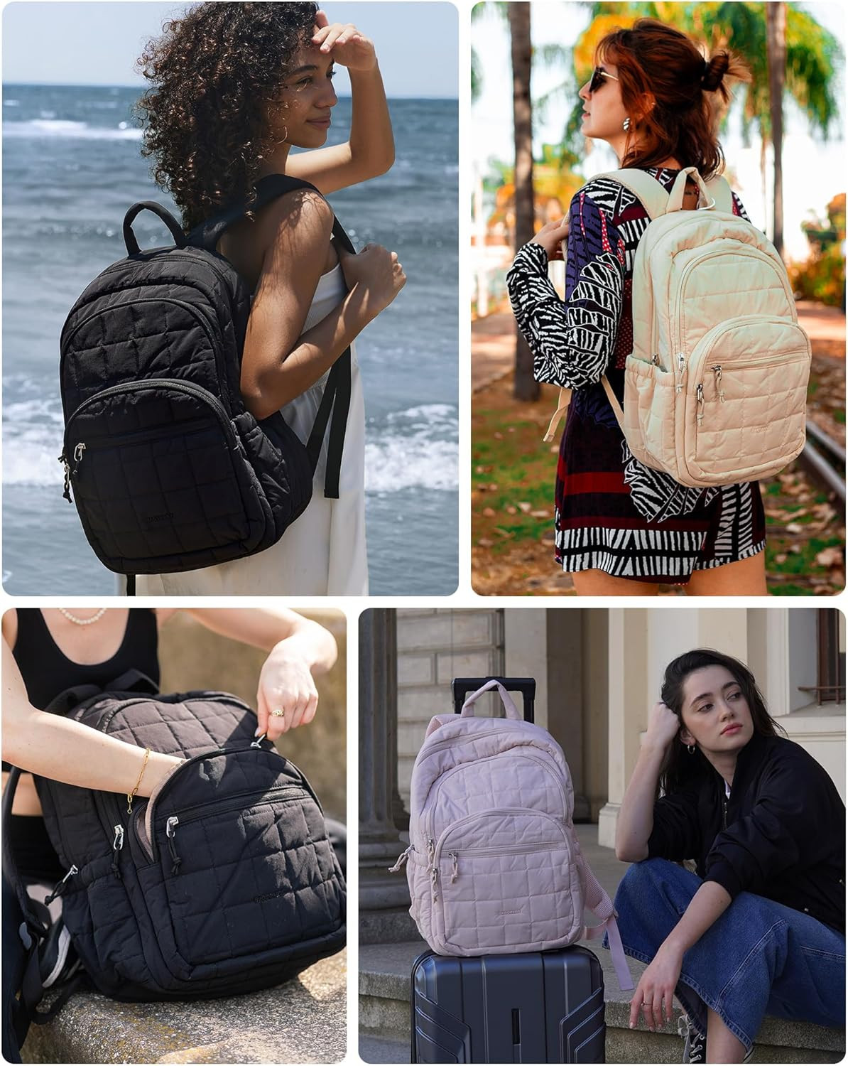 College Laptop Backpack, Travel Backpack for Women, Quilted Casual Daypack, Wate
