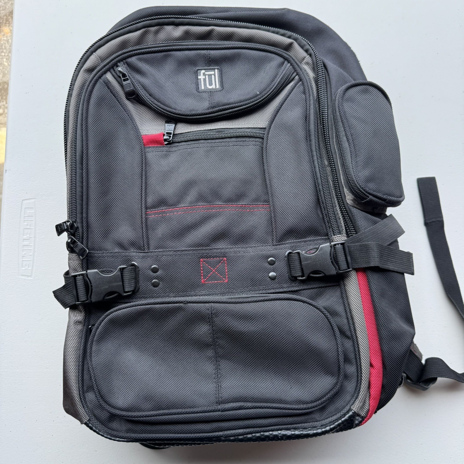 FUL Laptop Backpack 17” Black Red Multi Pocket Travel Work School Bag