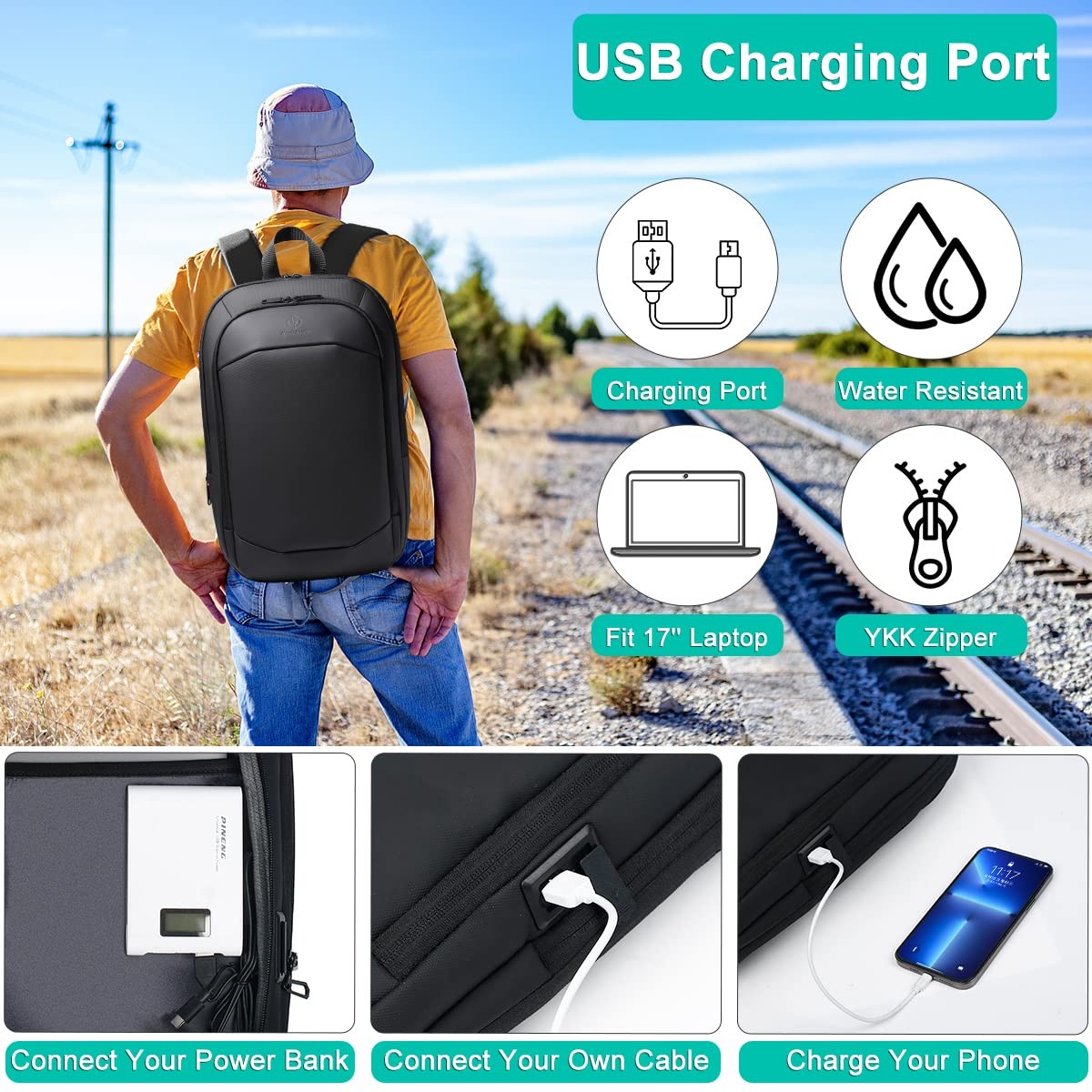 Business Backpack for Men 17 Inch,Slim & Expandable Waterproof Travel Laptop …