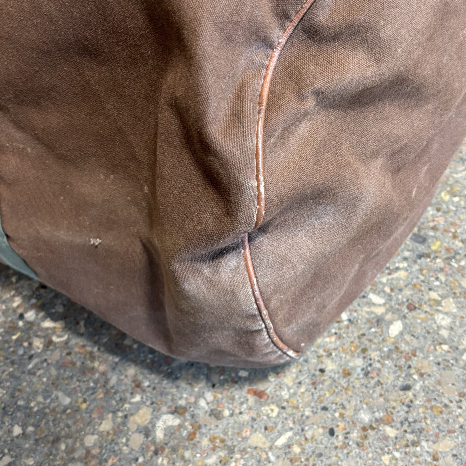 Vintage L.L. Bean Large Duffel Weekender Bag Canvas Leather Trim Sawtooth Tag