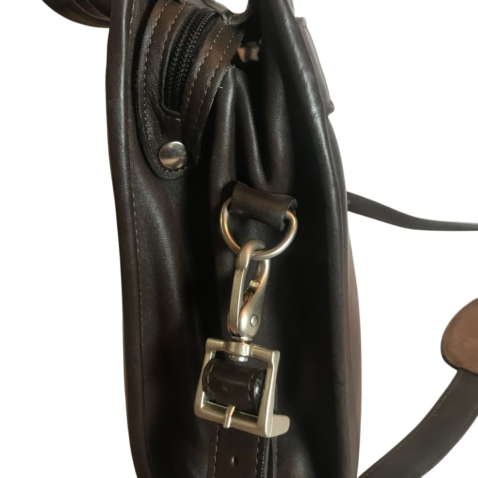 JACK GEORGES Executive Brown Leather Briefcase Messenger Bag Zip Top 16″ USA
