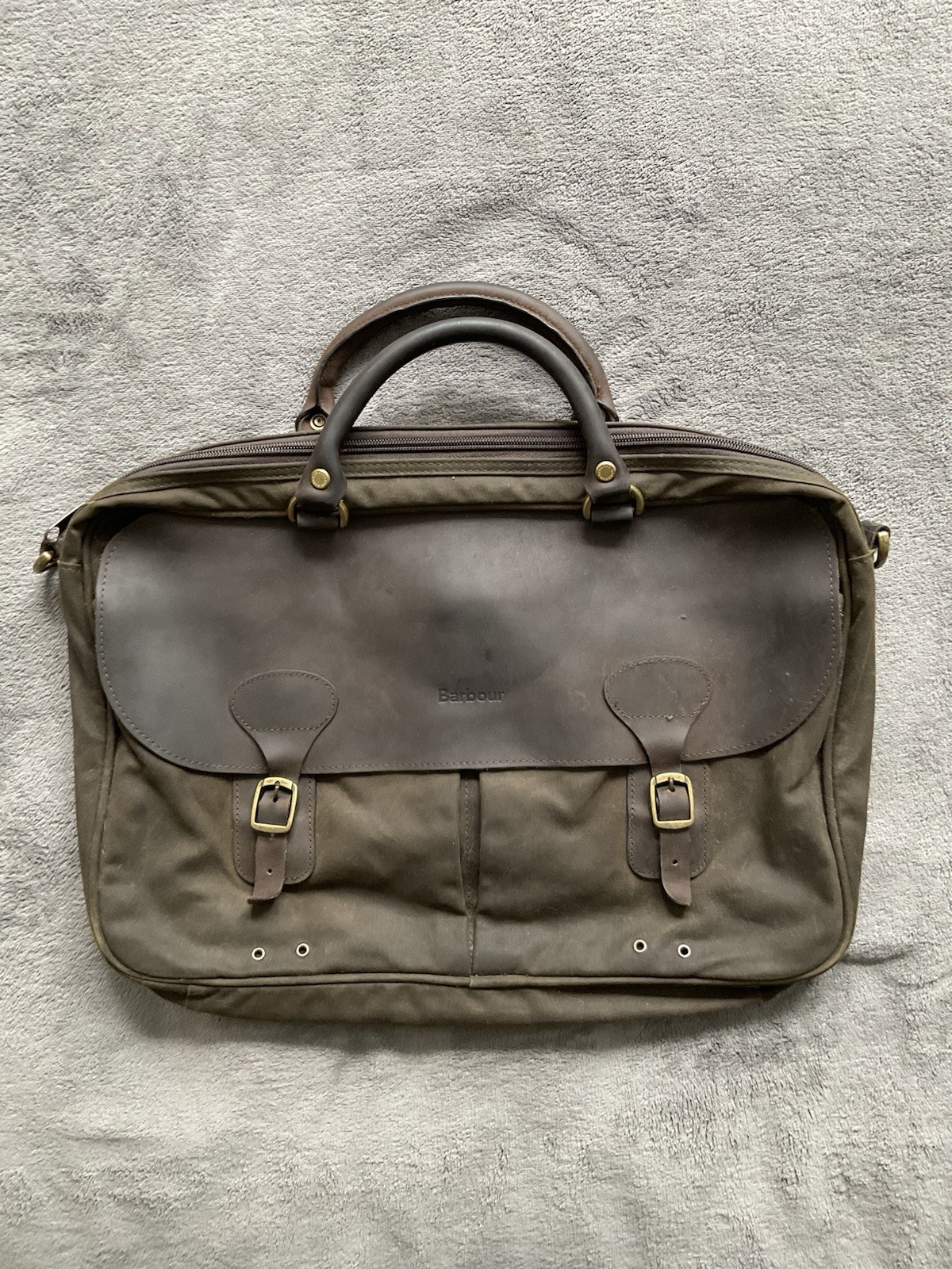 Barbour Waxed Cotton & Leather Briefcase Bag Olive Green( No Strap)