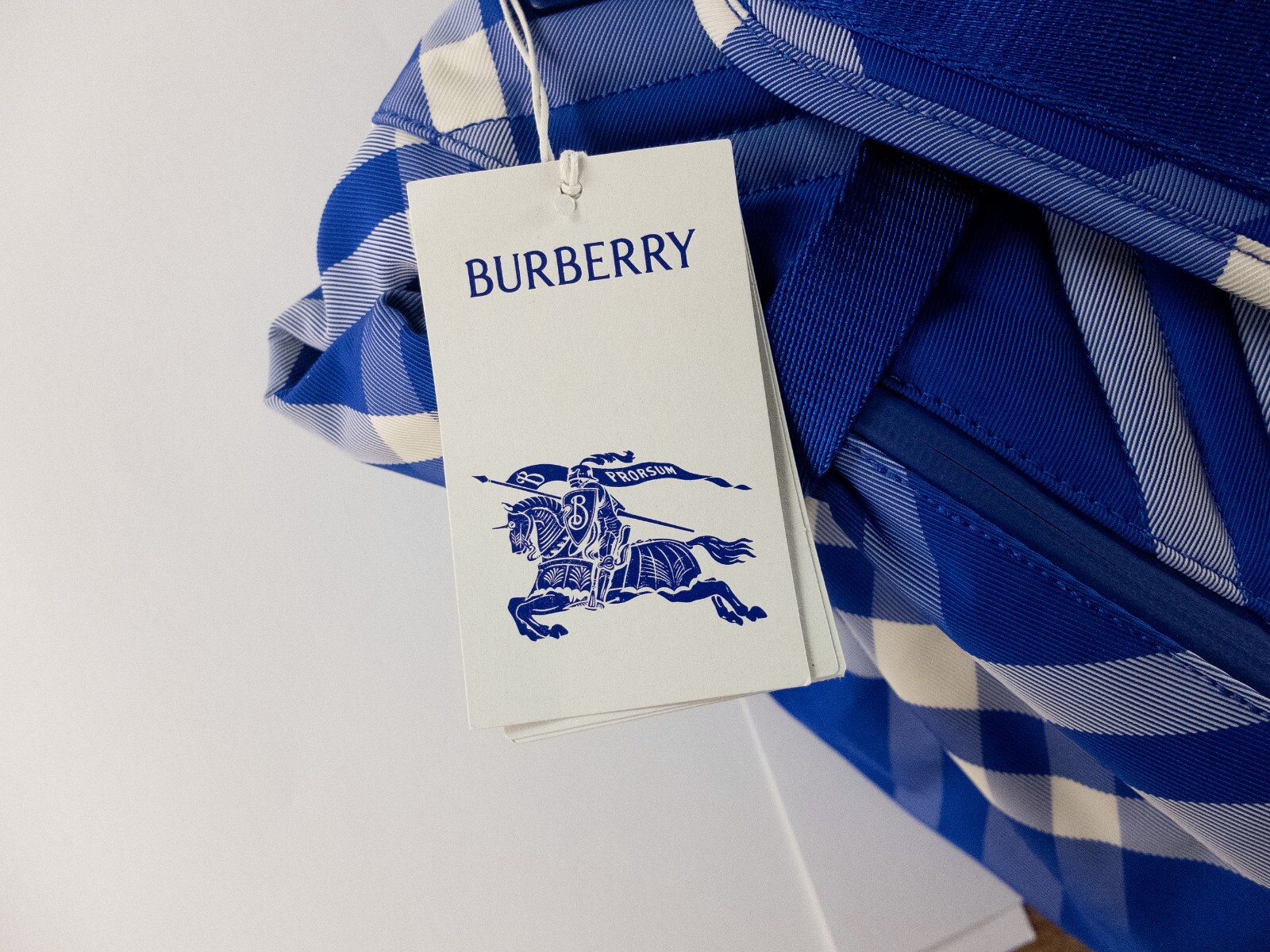 (NO CUSTOMS TAX) BURBERRY blue & white check roll-top nylon backpack authentic
