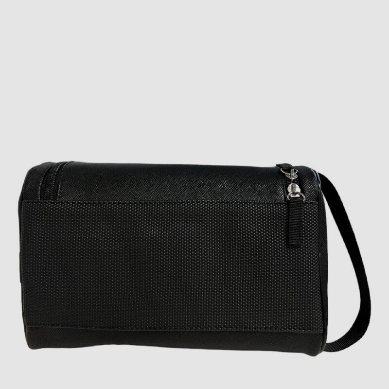 Perry Ellis Men’s Black Hanging Leather Two Bottle Wall Hook Shave Kit Bag