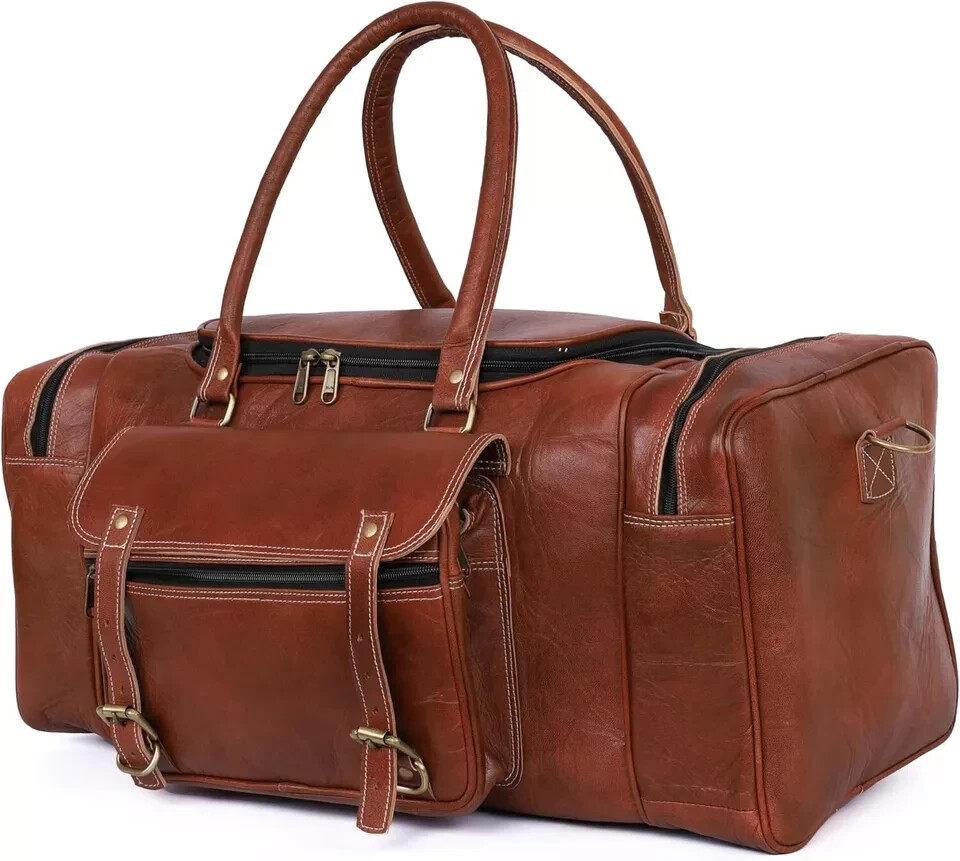 Leather Duffel Bag for Men and Women Grain Leather Travel Best Christmas Gift