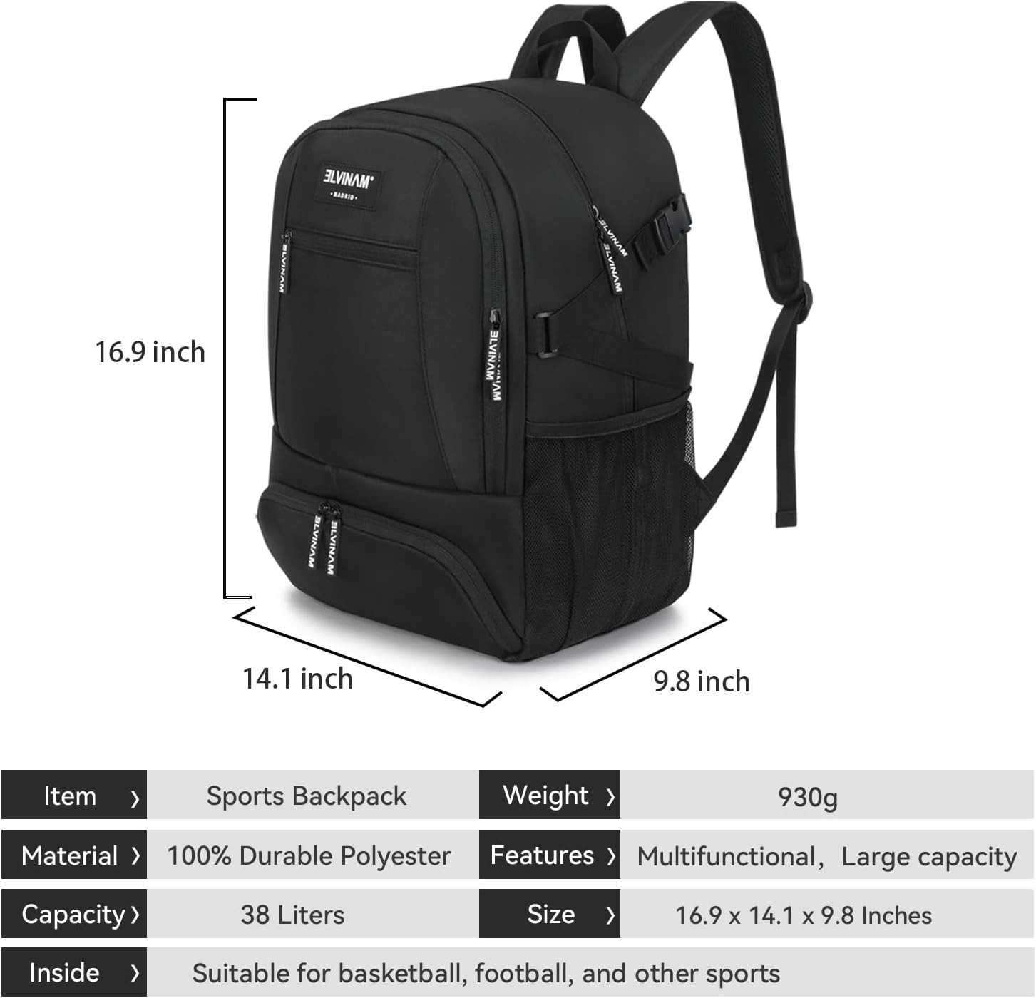 Basketball Backpack with Ball Holder & Shoe Compartment, Large Sports Bag for Me