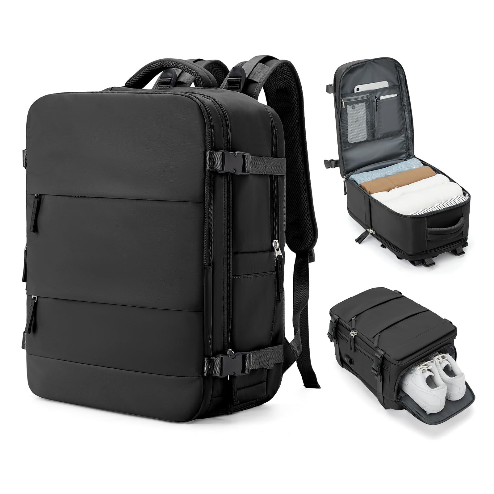 Black Carry-On Backpack for Women Travel Laptop Bag Airplane Daypack Rucksack